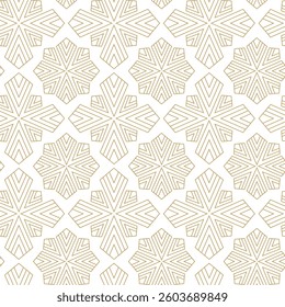 Abstract geometric pattern with crosses, stripes, lines. Seamless vector background. White and gold ornament. Modern reticulated graphic design.