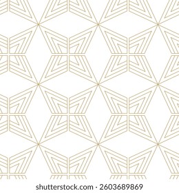 Abstract geometric pattern with crosses, stripes, lines. Seamless vector background. White and gold ornament. Modern reticulated graphic design.