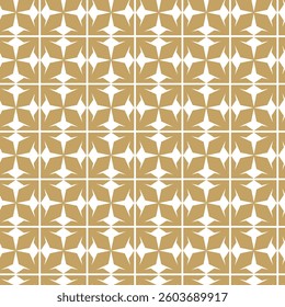Abstract geometric pattern with crosses, stripes, lines. Seamless vector background. White and gold ornament. Modern reticulated graphic design.