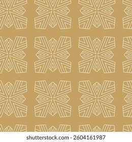 Abstract geometric pattern with crosses, stripes, lines. Seamless vector background. White and gold ornament. Modern reticulated graphic design.