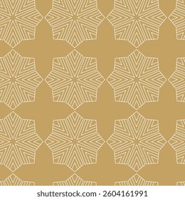 Abstract geometric pattern with crosses, stripes, lines. Seamless vector background. White and gold ornament. Modern reticulated graphic design.