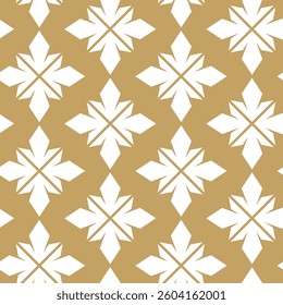 Abstract geometric pattern with crosses, stripes, lines. Seamless vector background. White and gold ornament. Modern reticulated graphic design.