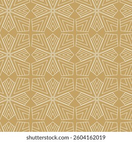 Abstract geometric pattern with crosses, stripes, lines. Seamless vector background. White and gold ornament. Modern reticulated graphic design.