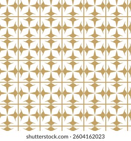 Abstract geometric pattern with crosses, stripes, lines. Seamless vector background. White and gold ornament. Modern reticulated graphic design.