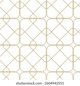 Abstract geometric pattern with crosses, stripes, lines. Seamless vector background. White and gold ornament. Modern reticulated graphic design.