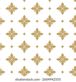 Abstract geometric pattern with crosses, stripes, lines. Seamless vector background. White and gold ornament. Modern reticulated graphic design.