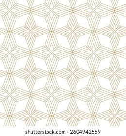 Abstract geometric pattern with crosses, stripes, lines. Seamless vector background. White and gold ornament. Modern reticulated graphic design.