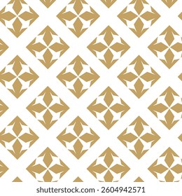 Abstract geometric pattern with crosses, stripes, lines. Seamless vector background. White and gold ornament. Modern reticulated graphic design.