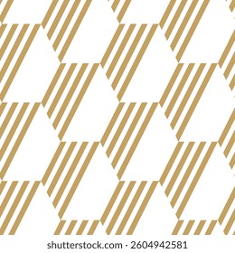 Abstract geometric pattern with crosses, stripes, lines. Seamless vector background. White and gold ornament. Modern reticulated graphic design.