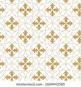Abstract geometric pattern with crosses, stripes, lines. Seamless vector background. White and gold ornament. Modern reticulated graphic design.
