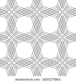 Abstract geometric pattern with crosses, stripes, lines. Seamless vector background. White and black ornament. Modern reticulated graphic design.