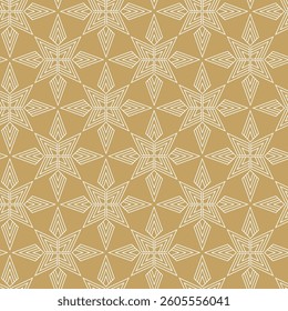 Abstract geometric pattern with crosses, stripes, lines. Seamless vector background. White and gold ornament. Modern reticulated graphic design.