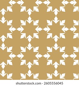 Abstract geometric pattern with crosses, stripes, lines. Seamless vector background. White and gold ornament. Modern reticulated graphic design.