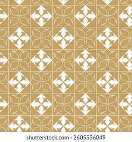 Abstract geometric pattern with crosses, stripes, lines. Seamless vector background. White and gold ornament. Modern reticulated graphic design.