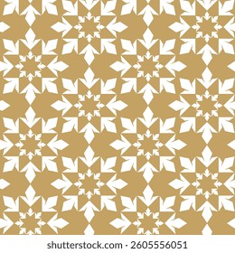 Abstract geometric pattern with crosses, stripes, lines. Seamless vector background. White and gold ornament. Modern reticulated graphic design.
