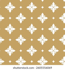 Abstract geometric pattern with crosses, stripes, lines. Seamless vector background. White and gold ornament. Modern reticulated graphic design.