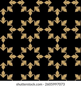 Abstract geometric pattern with crosses, stripes, lines. Seamless vector background. Black and gold ornament. Modern reticulated graphic design.