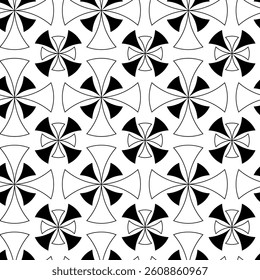 Abstract geometric pattern with crosses, stripes, lines. Seamless vector background. White and black ornament. Modern reticulated graphic design.