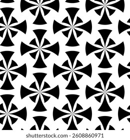 Abstract geometric pattern with crosses, stripes, lines. Seamless vector background. White and black ornament. Modern reticulated graphic design.