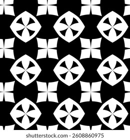 Abstract geometric pattern with crosses, stripes, lines. Seamless vector background. White and black ornament. Modern reticulated graphic design.