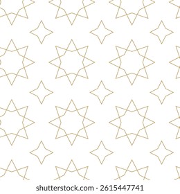 Abstract geometric pattern with crosses, stripes, lines. Seamless vector background. White and gold ornament. Modern reticulated graphic design.