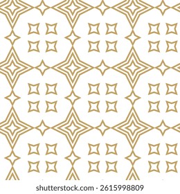 Abstract geometric pattern with crosses, stripes, lines. Seamless vector background. White and gold ornament. Modern reticulated graphic design.