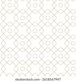Abstract geometric pattern with crosses, stripes, lines. Seamless vector background. White and gold ornament. Modern reticulated graphic design.
