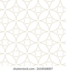 Abstract geometric pattern with crosses, stripes, lines. Seamless vector background. White and gold ornament. Modern reticulated graphic design.