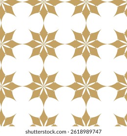 Abstraktes geometrisches Muster mit Kreuzen, Streifen, Linien. Nahtloser Vektorhintergrund. Weiße und goldene Ornamente. Modernes vernetztes Grafikdesign.