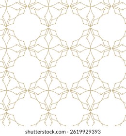 Abstract geometric pattern with crosses, stripes, lines. Seamless vector background. White and gold ornament. Modern reticulated graphic design.