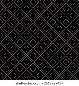 Padrão geométrico abstrato com cruzes, listras, linhas. Plano de fundo de vetor contínuo. Ornamento preto e dourado. Design gráfico reticulado moderno.