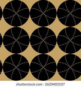 Padrão geométrico abstrato com cruzes, listras, linhas. Plano de fundo de vetor contínuo. Ornamento preto e dourado. Design gráfico reticulado moderno.