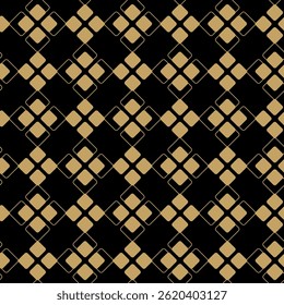 Abstract geometric pattern with crosses, stripes, lines. Seamless vector background. Black and gold ornament. Modern reticulated graphic design.