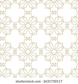 Padrão geométrico abstrato com cruzes, listras, linhas. Plano de fundo de vetor contínuo. Ornamento branco e dourado. Design gráfico reticulado moderno.