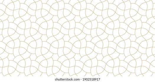 Abstract geometric pattern with crossing golden lines on white background. Seamless linear design for textile, fabric and wrapping. Stylish vector monochrome texture. Stylish mosaic.
