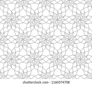Abstract geometric pattern with crossing grey lines on white background. Seamless linear rapport. Stylish fractal texture. Pattern to fill the background. Islamic pattern. Girih background
