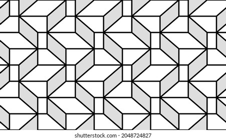 Abstract geometric pattern with crossing lines and stars. Seamless linear design for textile, fabric and wrapping in Arabic style. Stylish vector monochrome texture. Trendy mosaic background.