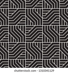 Abstract geometric pattern with crossing stripes. Vector seamless stylish background. Black and white linear lattice texture.