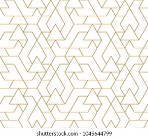 Abstract geometric pattern with crossing thin golden lines on white background. Seamless linear rapport. Stylish fractal texture. Vector rapport to fill the background, laser engraving and cutting.