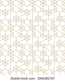 Abstract geometric pattern with crossing thin golden lines on white background. Seamless linear rapport. Stylish fractal texture. Vector rapport to fill the background, laser engraving and cutting.