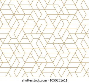 Abstract geometric pattern with crossing thin golden lines on white background. Seamless linear rapport. Stylish fractal texture. Vector rapport to fill the background, laser engraving and cutting.