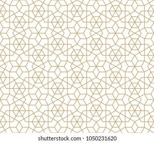 Abstract geometric pattern with crossing thin golden lines on white background. Seamless linear rapport. Stylish fractal texture. Vector rapport to fill the background, laser engraving and cutting.