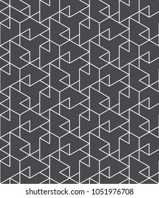 Abstract geometric pattern with crossing thin white lines on grey background. Seamless linear rapport. Stylish fractal texture. Vector pattern to fill the background, laser engraving and cutting.