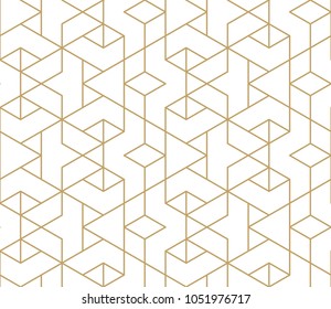Abstract geometric pattern with crossing thin golden lines on white background. Seamless linear rapport. Stylish fractal texture. Vector pattern to fill the background, laser engraving and cutting.
