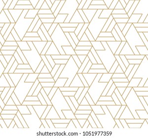 Abstract geometric pattern with crossing thin golden lines on white background. Seamless linear rapport. Stylish fractal texture. Vector pattern to fill the background, laser engraving and cutting.
