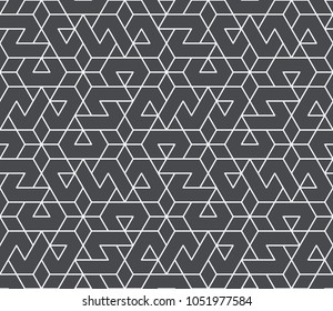 Abstract geometric pattern with crossing thin white lines on grey background. Seamless linear rapport. Stylish fractal texture. Vector pattern to fill the background, laser engraving and cutting.
