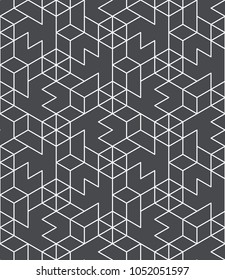 Abstract geometric pattern with crossing thin white lines on grey background. Seamless linear rapport. Stylish fractal texture. Vector pattern to fill the background, laser engraving and cutting.
