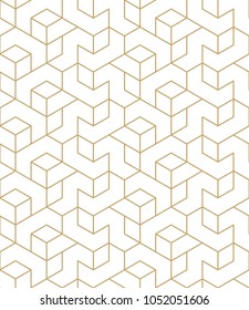 Abstract geometric pattern with crossing thin golden lines on white background. Seamless linear rapport. Stylish fractal texture. Vector pattern to fill the background, laser engraving and cutting.
