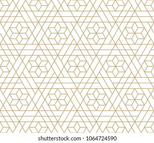 Abstract geometric pattern with crossing thin golden lines on white background. Seamless linear rapport. Stylish fractal texture. Vector rapport to fill the background, laser engraving and cutting.