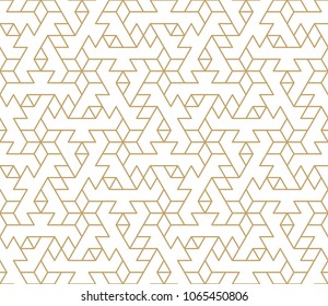 Abstract geometric pattern with crossing thin golden lines on white background. Seamless linear rapport. Stylish fractal texture. Vector pattern to fill the background, laser engraving and cutting.
